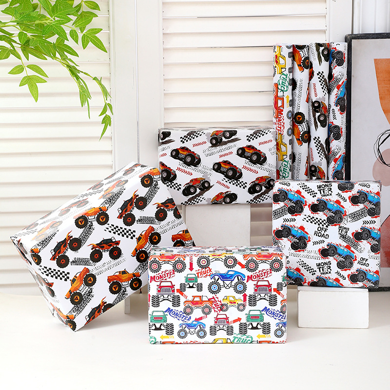Cartoon printing wrapping paper creative racing printing wrapping paper birthday gift wrapping paper gift gift box wrapping paper