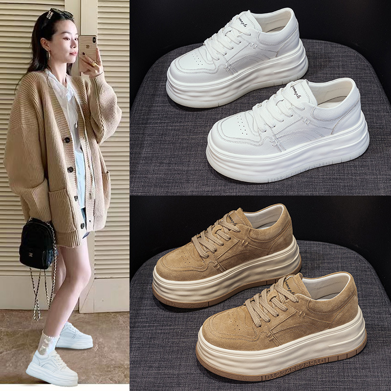 2025 Spring New Genuine Leather White Shoes Moral Training Shoes Retro Fashion Easiest for Match Casual Shoes Light Sports Shoes Sneakers