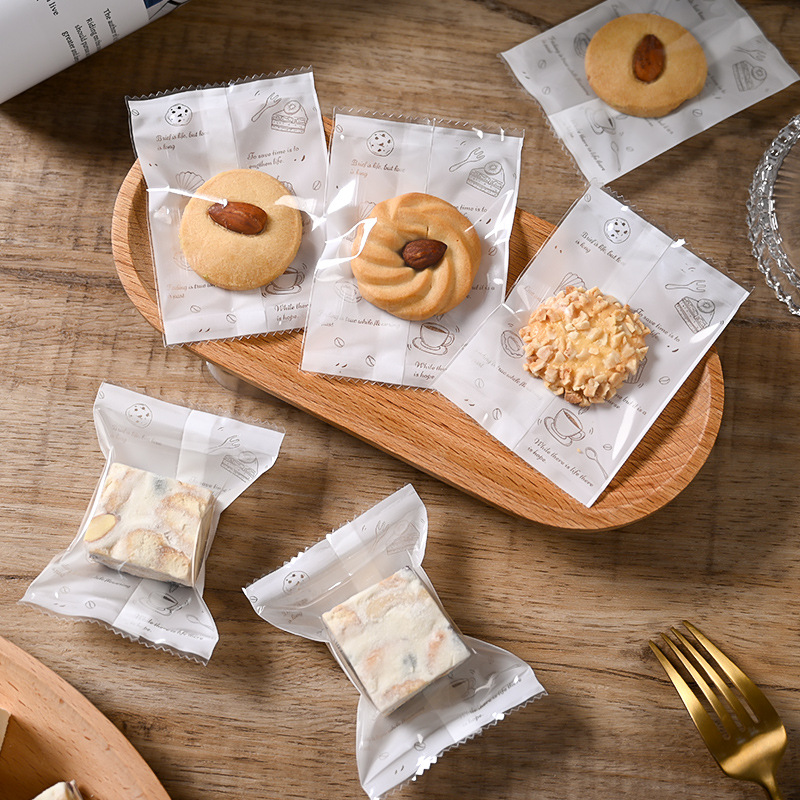 New hand-painted dessert machine seal bag cookie small biscuit packaging bag transparent snowflake crisp machine seal bag in stock wholesale