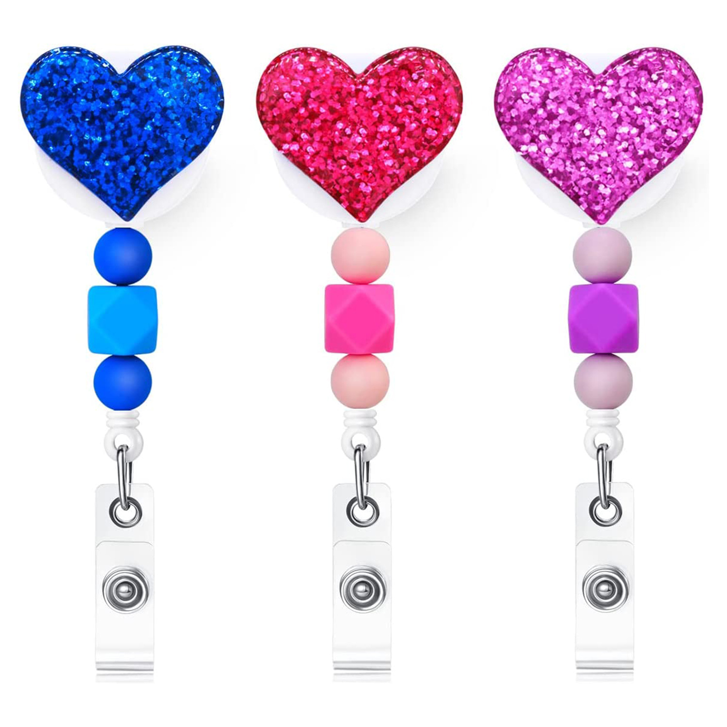 Three-color Alligator Clip Silicone Bead Retractable Buckle High Elastic Identity Row Clip Reel Easy Pull Buckle ID Buckle