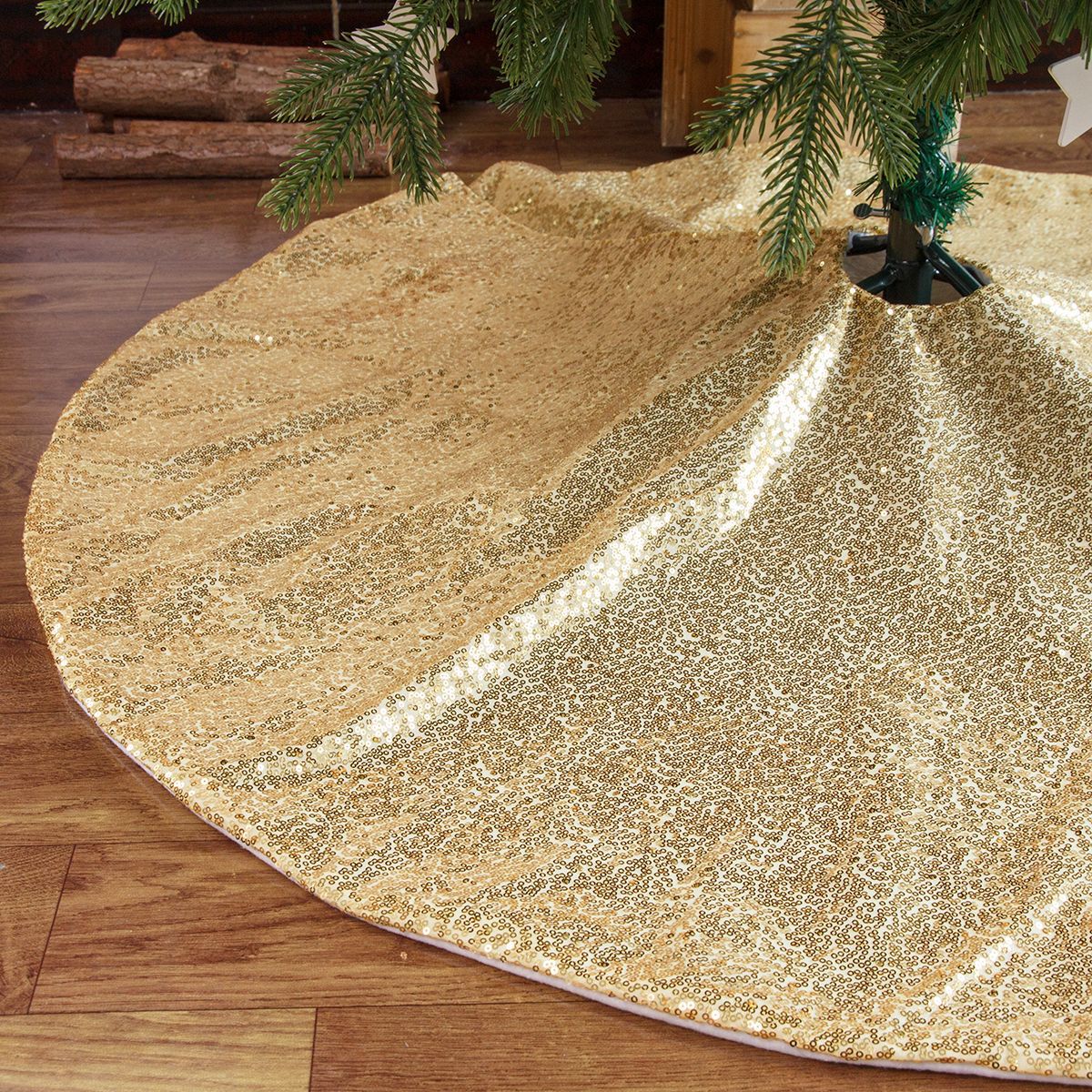 New Embroidered Sequin Tree Dress Golden Christmas Decoration Christmas Tree Bottom Decoration Apron Floor Mat Sequin Christmas Tree Dress