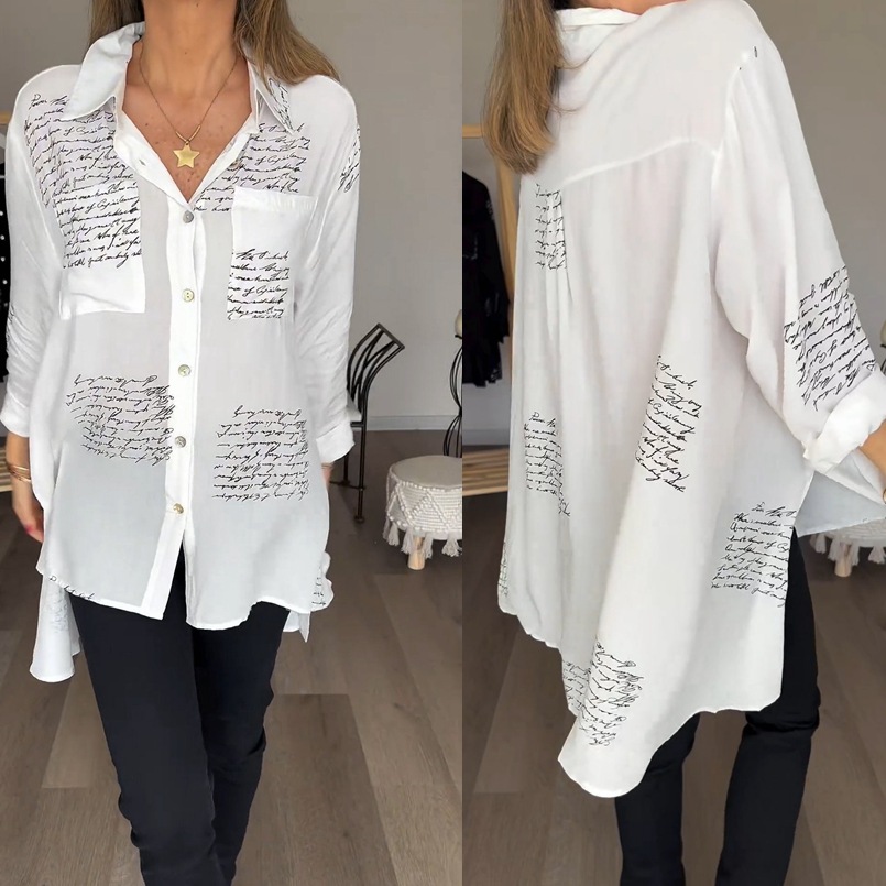 Special Price Clear Stock Spot Independent Station Spring and Summer New European and American Fashion Printed Loose Sexy Swallowtail Shirt for Women
