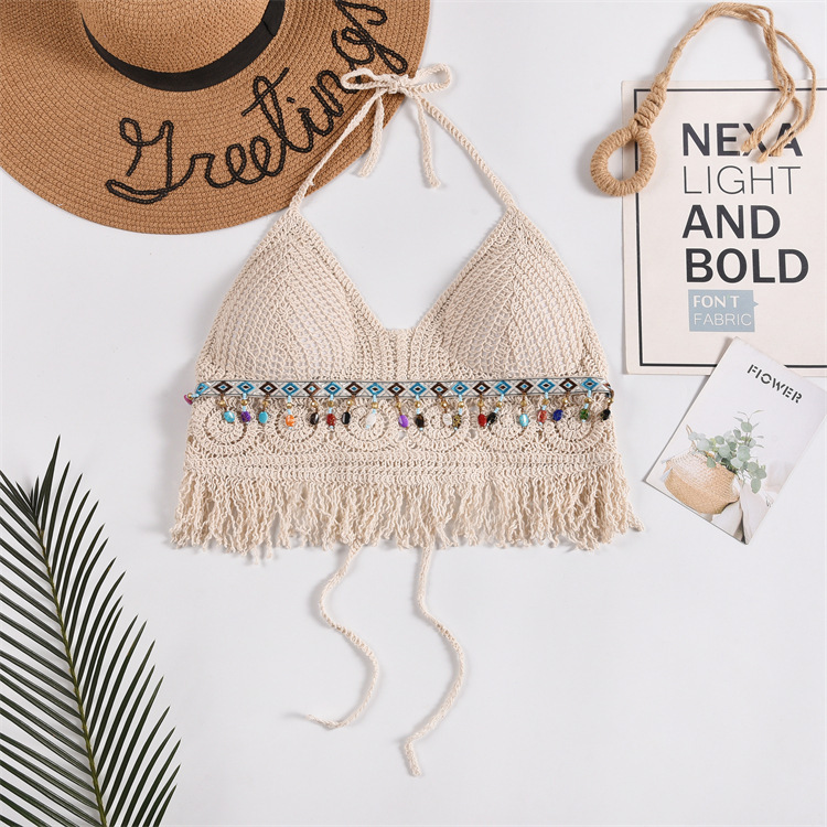 Picture of Sexy Camisole Lace-up Hollow Bohemian Ethnic Style Embroidered Inner Women's Top Bra