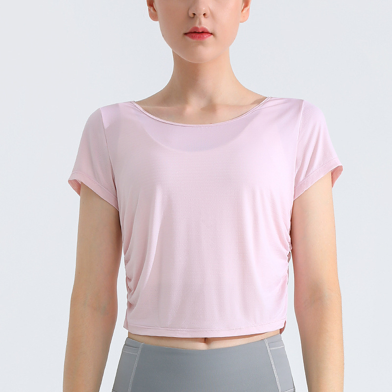 Picture of Cool Yoga Wear Short-Sleeved Women's Quick-Drying Breathable Beautiful Back T-Shirt Running Training Fitness Top Casual Sports Cover-Up