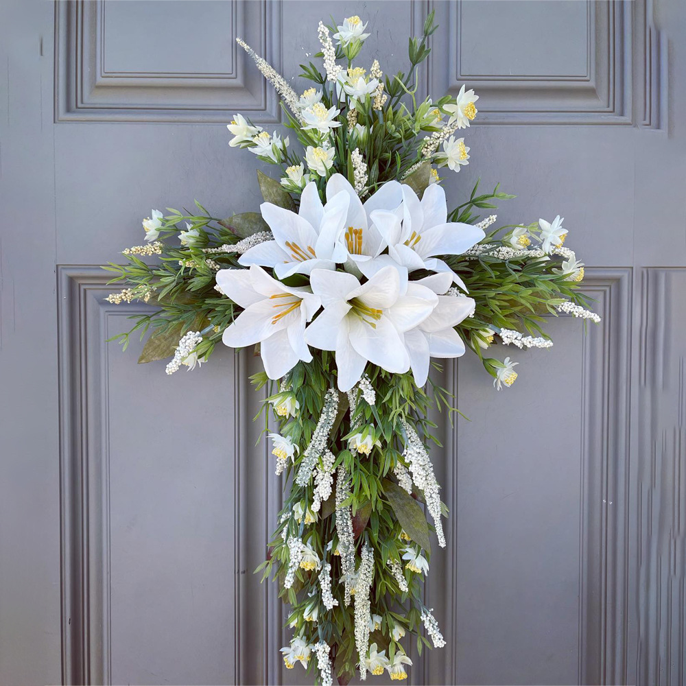 2024 Easter Garland cross simulation Lily Garland door hanging decoration Amazon spring and summer new product