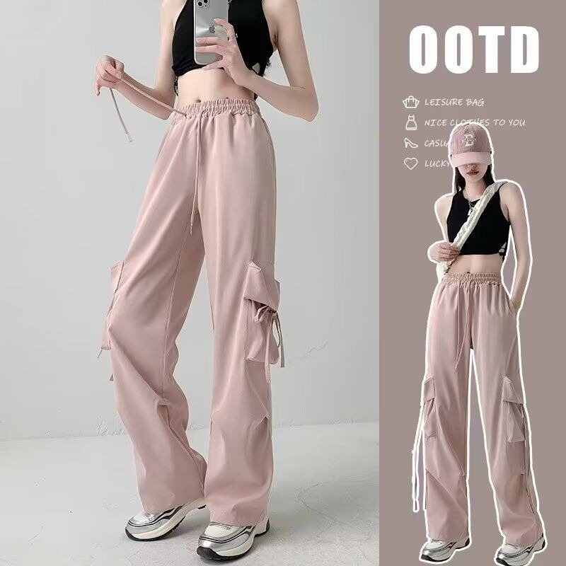 New Style Loose American Style High Street Pleated Fashion Straight Leg Wide Leg Casual Pants with Streams Dance Pants Floor Pants