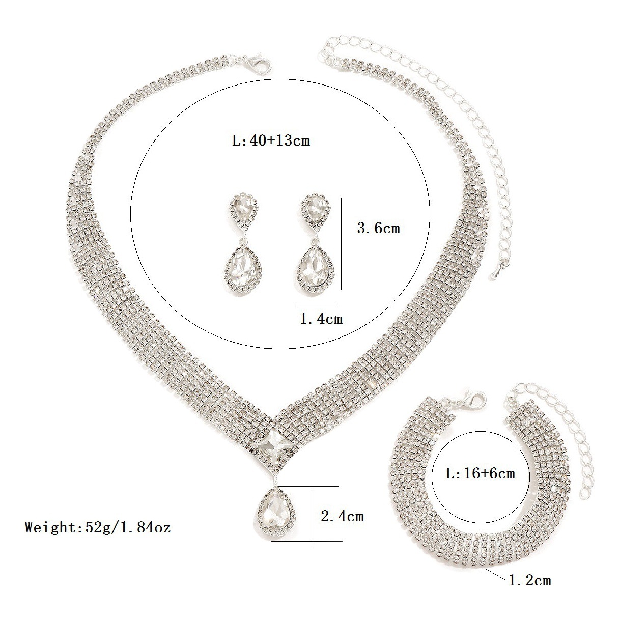 2022 Winter New European and American Bride Full Diamond Jewelry Set Necklace Earrings Bracelet Wedding Jewelry Accessories