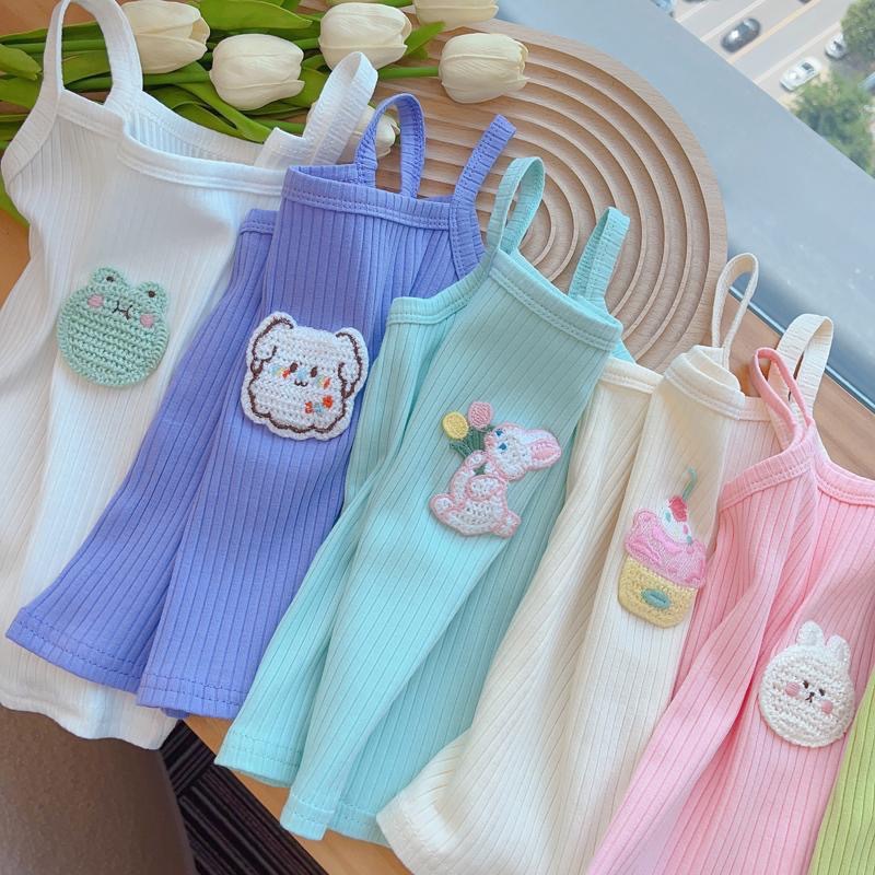 Picture of 2024 Women's Sleeveless Top Cartoon Embroidered Knitted Slim-Fit Stretch Vest Girl's Sling Top Candy Color Summer Dress