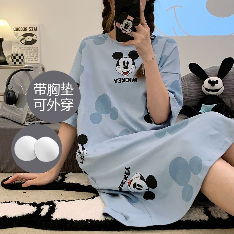Southeast Asia short-sleeved nightdress with chest pad cartoon girl sweet loose dress plus size home nightdress