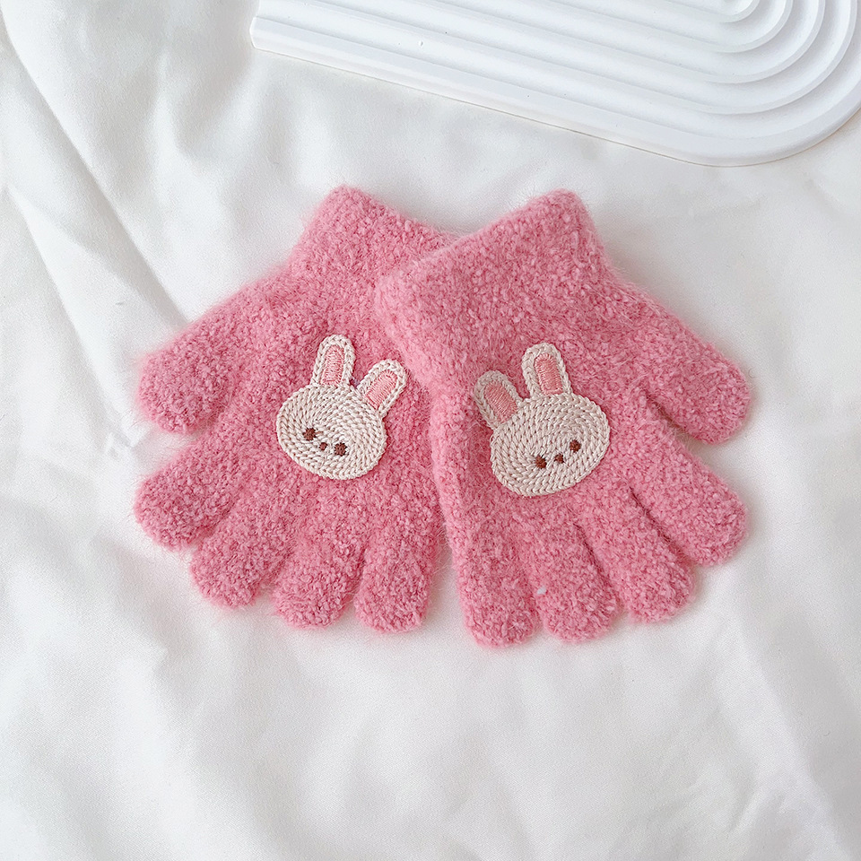 Picture of Korean cartoon children's warm gloves winter cold-proof granular velvet cute boys and girls knitted five fingers 1-3