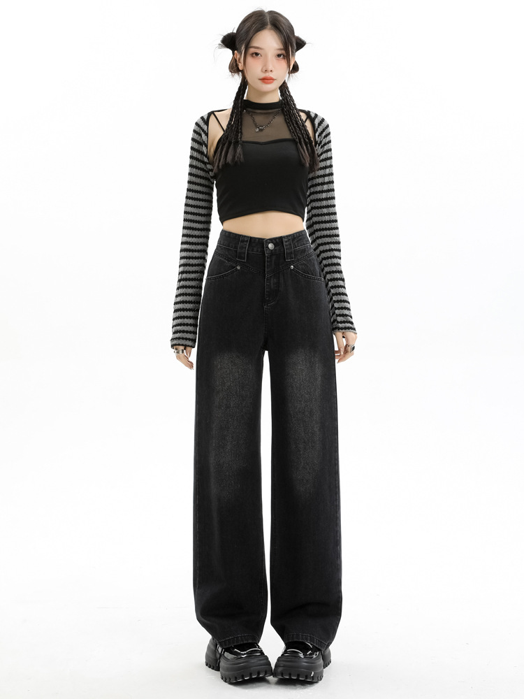Shascullfites High Waist Jeans Women's Early Autumn New Loose Slimming Design Sense Straight Pants