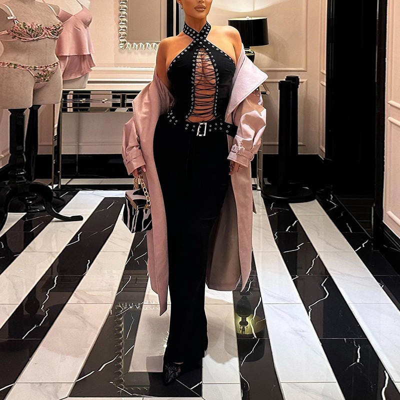 JY24508 autumn 2024 new women's European and American style elegant slim corns strap sexy jumpsuit women