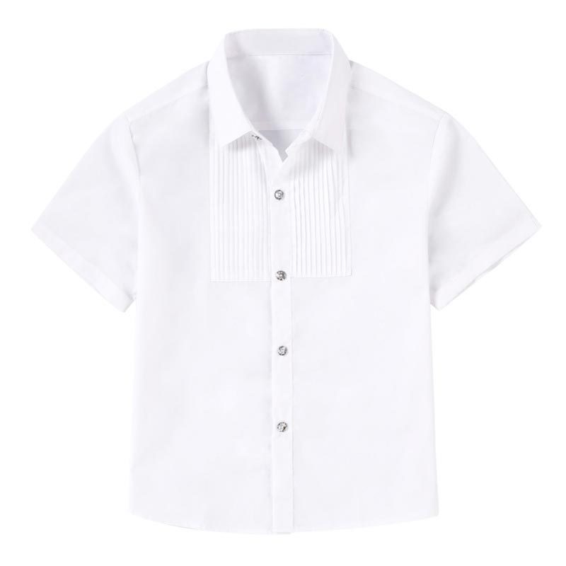 Picture of Children's Short-sleeved White Shirt Boy's Summer Thin Non-ironing British Dress Performance Coat School Uniform White Half-sleeved Shirt
