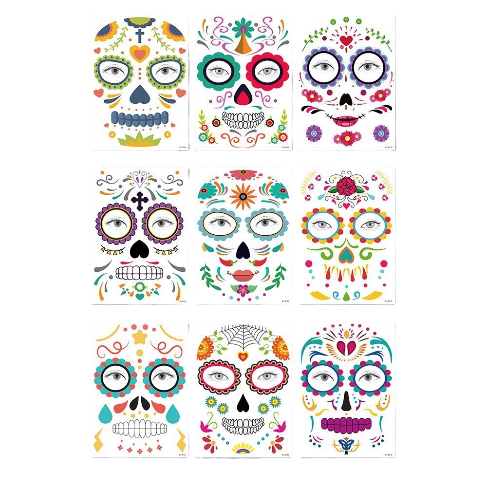 Picture of Cross-Border Waterproof and Sweat-Proof Day of the Dead Masquerade Funny Makeup Temporary Stickers Halloween Face Tattoo Stickers