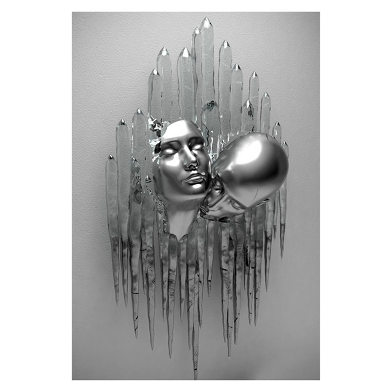 Picture of Scandinavian Home Decoration Canvas Painting Metal Character Statue Poster Hanging Painting Wall Frameless Painting Core Creative Metal