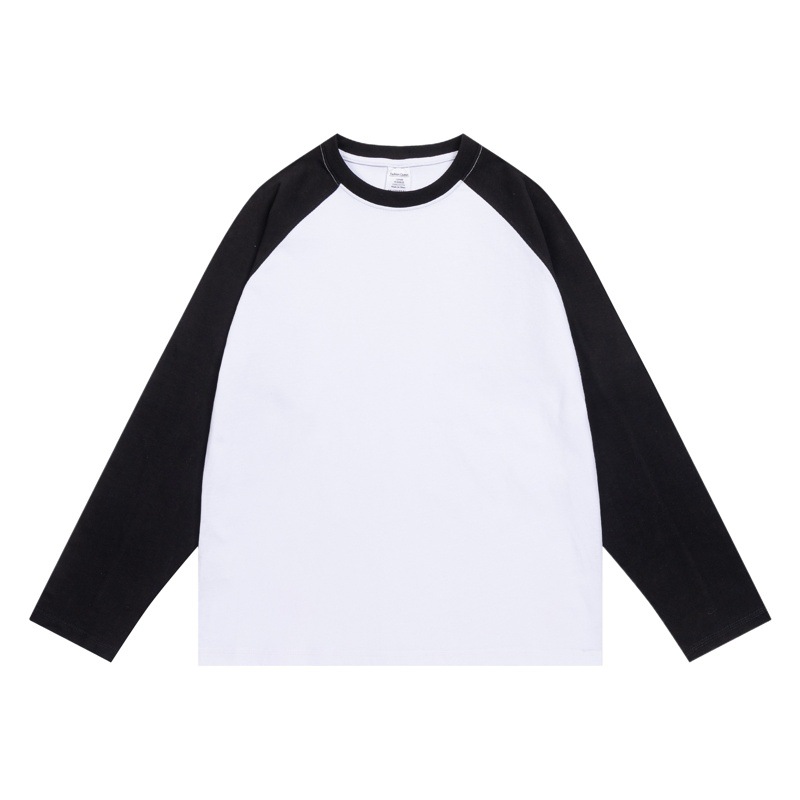 Heavy 260g double yarn cotton Raglan round neck T-shirt loose solid color men's and women's tops long sleeve autumn clothes bottoming shirt New