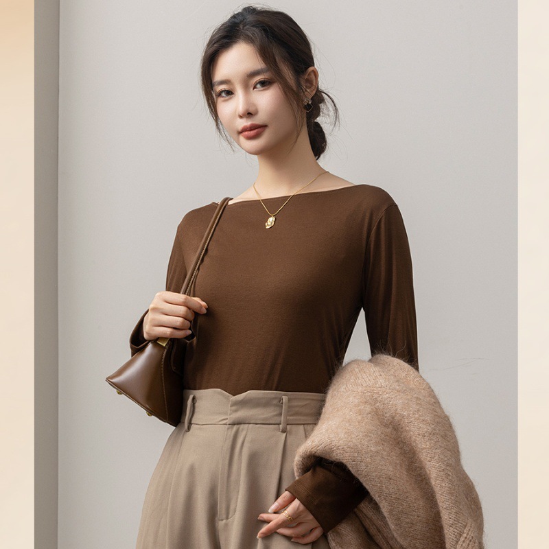 Autumn and Winter Lyocell Shoulder Backing Shirt Simple Commuting Inner Backing Irregular Hem Slimming Daily