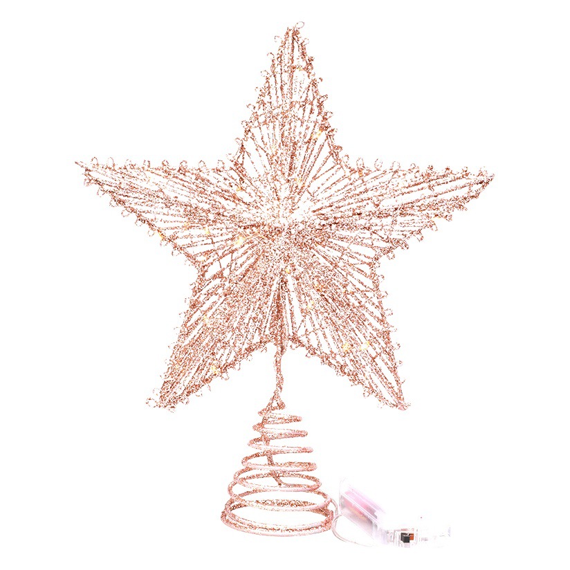 Cross-border wholesale New Christmas tree top star five-pointed star straight Iron five-pointed star with light Tree Top Star line stars