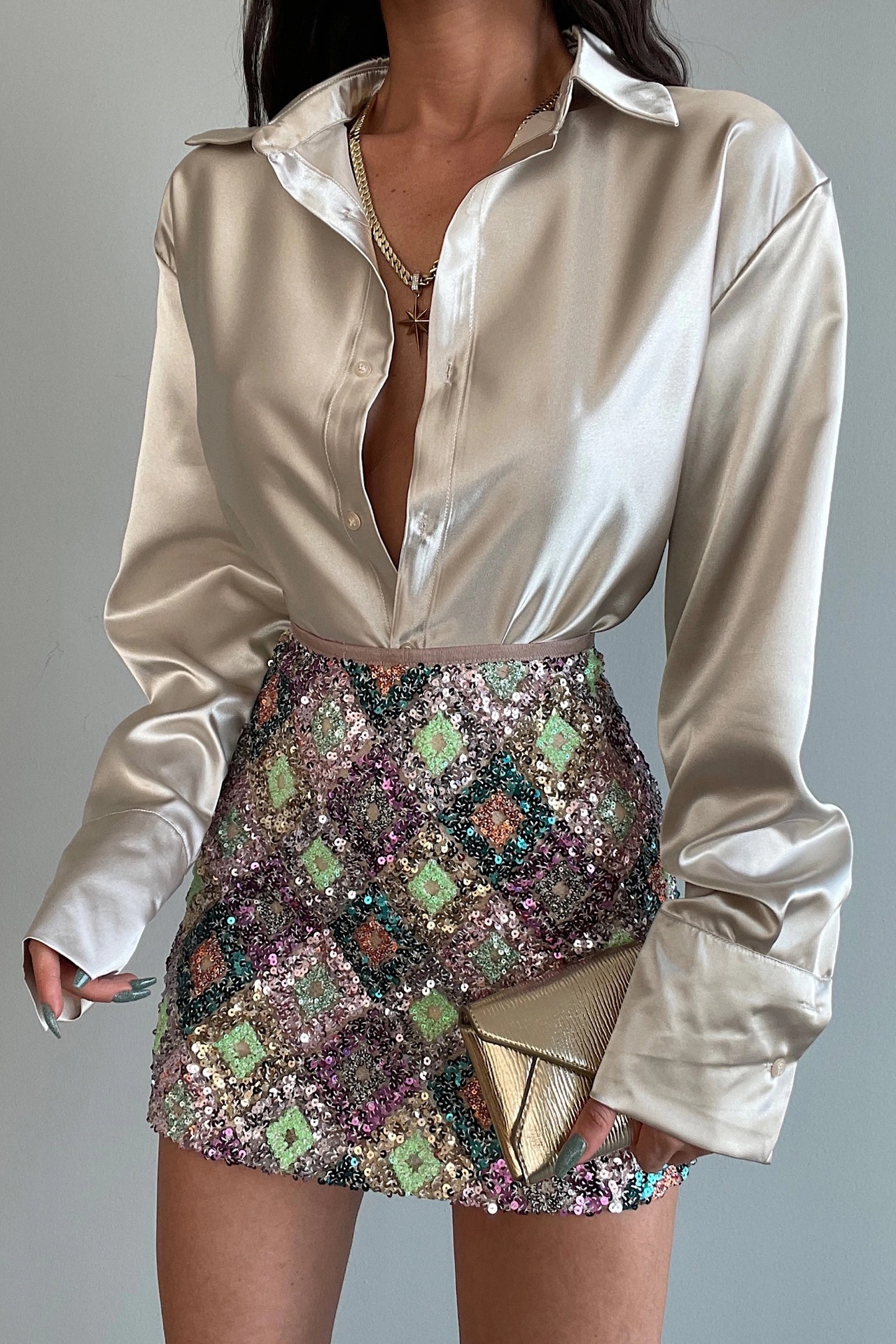 Picture of Independent station European and American cross-border lapel long sleeve button temperament slimming satin shirt women Wholesale