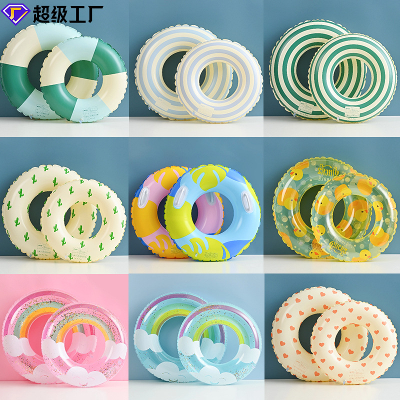 Picture of Factory wholesale thickened children's striped adult swimming ring inflatable underarm ring net red floating ring double airbag swimming ring