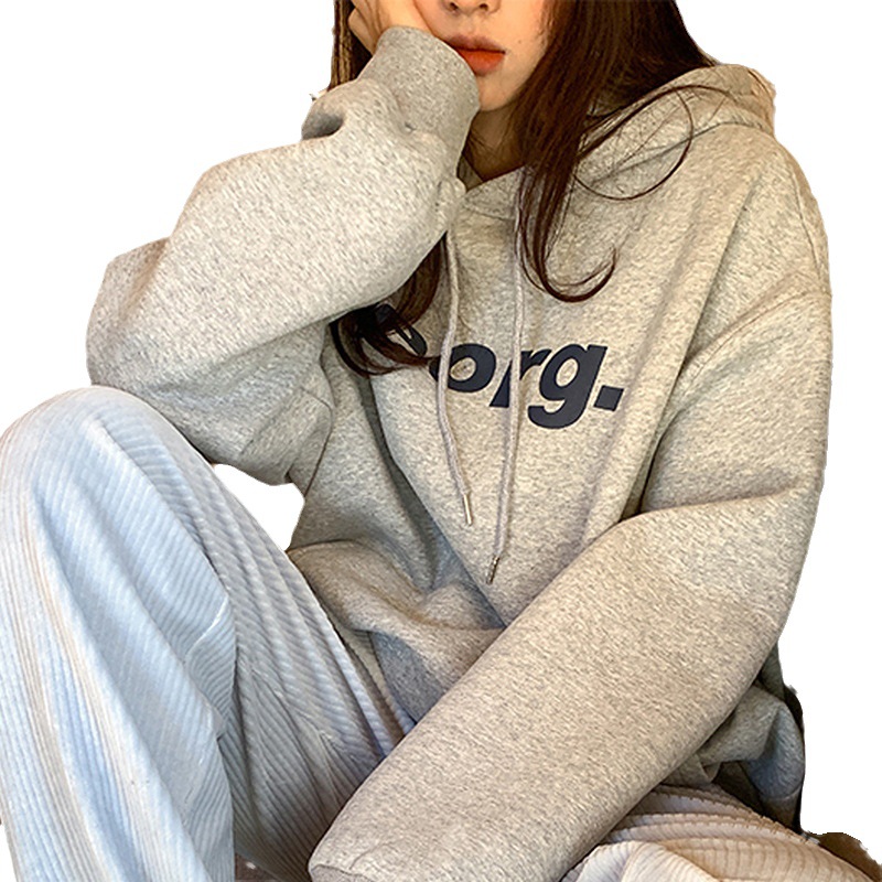 Picture of Plush Sweatshirt Women's Letter Print Korean Style New Hooded Jacket Trendy Student Loose Top Foreign Trade Women's Clothing Wholesale