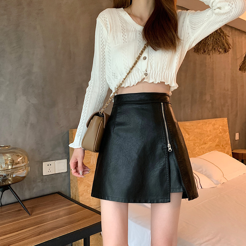 Irregular Skirt Women's 2023 Autumn New Slimming PU Leather Short Skirt High Waist Small A- Line Skirt Hip Skirt