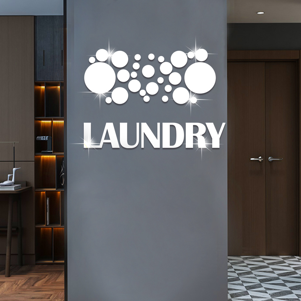 LAUNDRY with 26 round mirror stickers 1mm thickness SM179 acrylic mirror wall stickers round