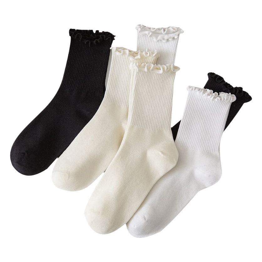 Lace White Socks, Autum Women's Cotton Socks, Mid-Calf Socks, Long Socks, Pure Color Japanese Style Pile Socks, Zhuji Wholesale Confinement Socks