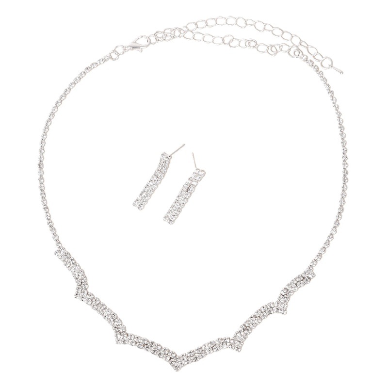 Fashion Diamond Sparkling Crystal Necklace Earrings suit Bridal Wedding Jewelry Earrings Necklace Two-Piece Set