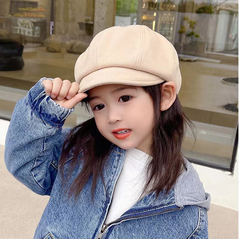 Korean-style Children's Hat 2023 Spring and Autumn Girls' Beret Octagonal Cap Female Baby Belle Cap Summer Fashion Painting