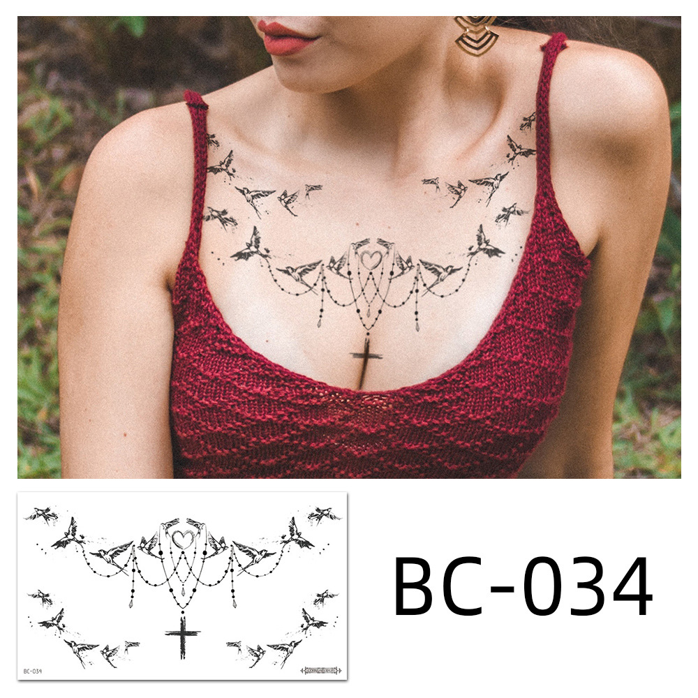 Picture of 2022 new cross-border supply waterproof tattoo stickers simple black and white flower sternum stickers personalized tattoo wholesale
