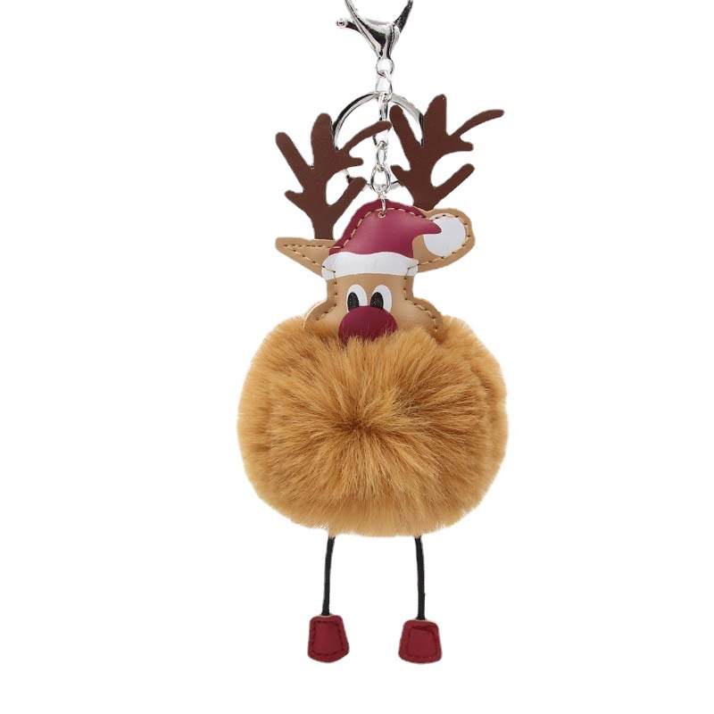 KOOROL fur cartoon Santa plush pendant Santa Claus fur ball keychain car bag pendant