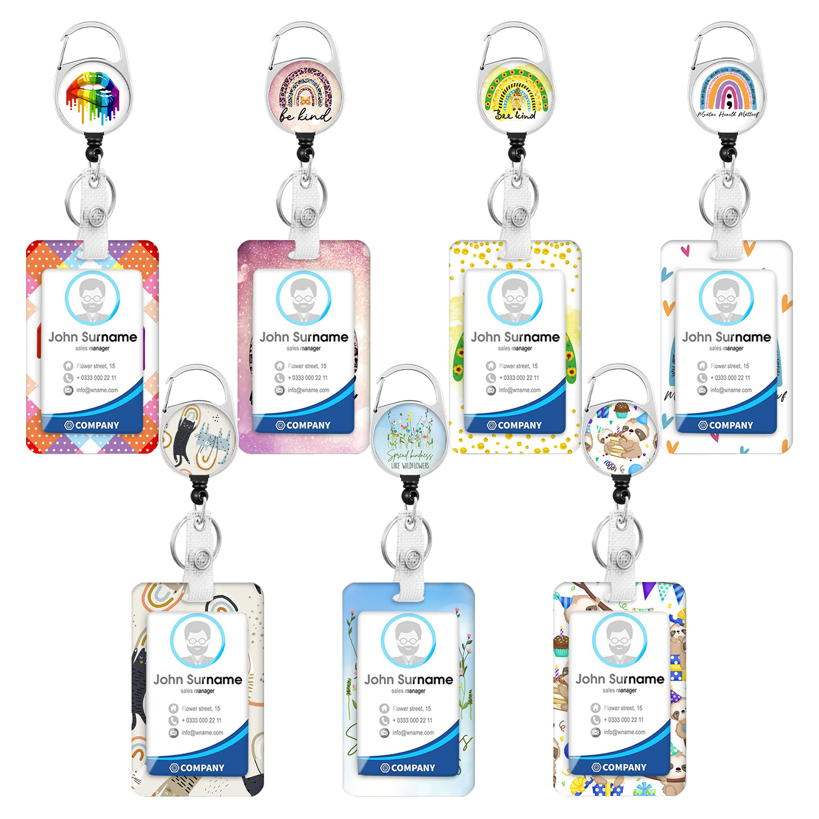 Fresh Flower zinc alloy easy-pull buckle student ID rainbow card holder badge kitten protective case Kaola lanyard