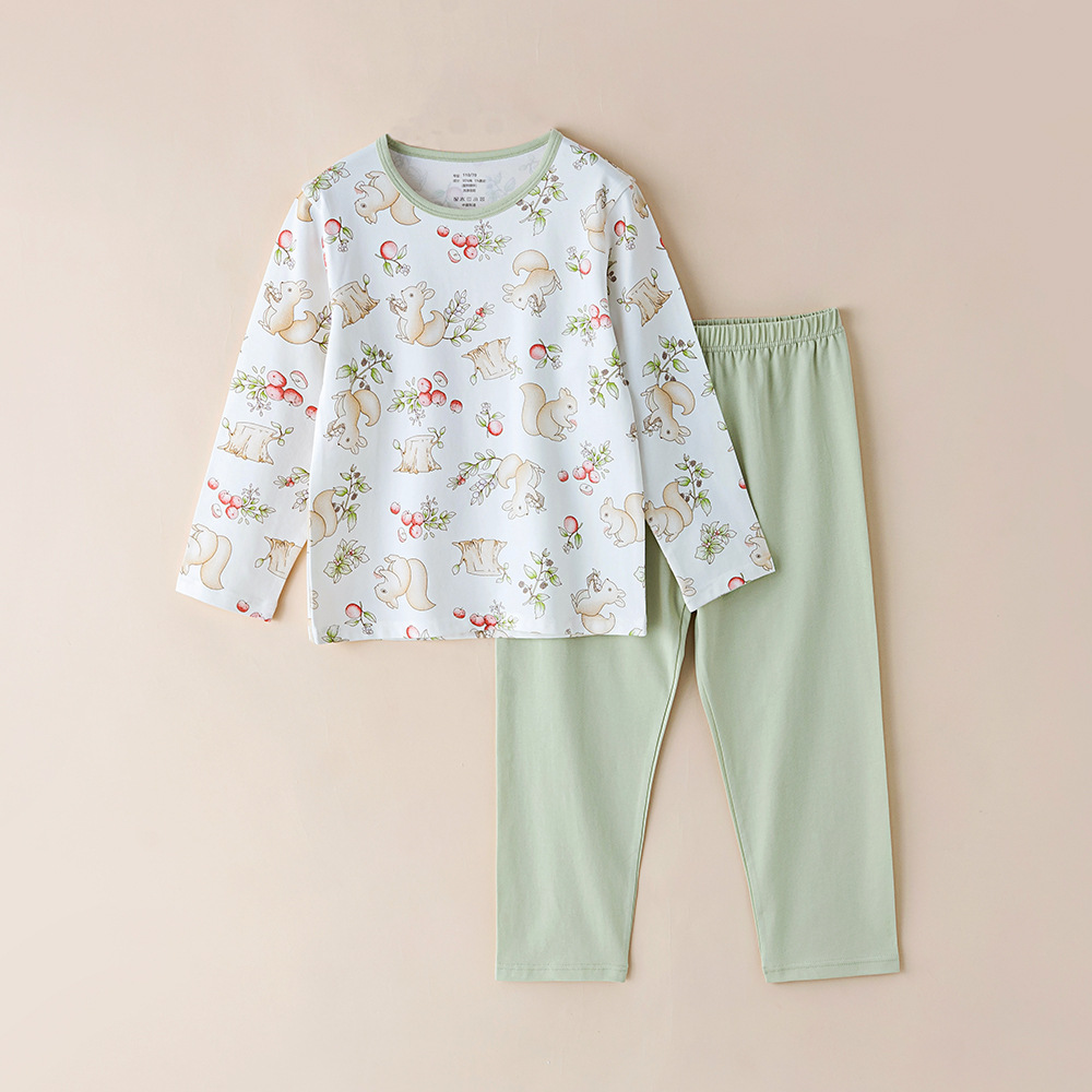Picture of Children's Home Clothes Korean Style Pure Cotton Baby Set Class a Cotton Long-Sleeved Thin Kidsren's Clothing Boys and Girls Summer and Autumn Pajamas