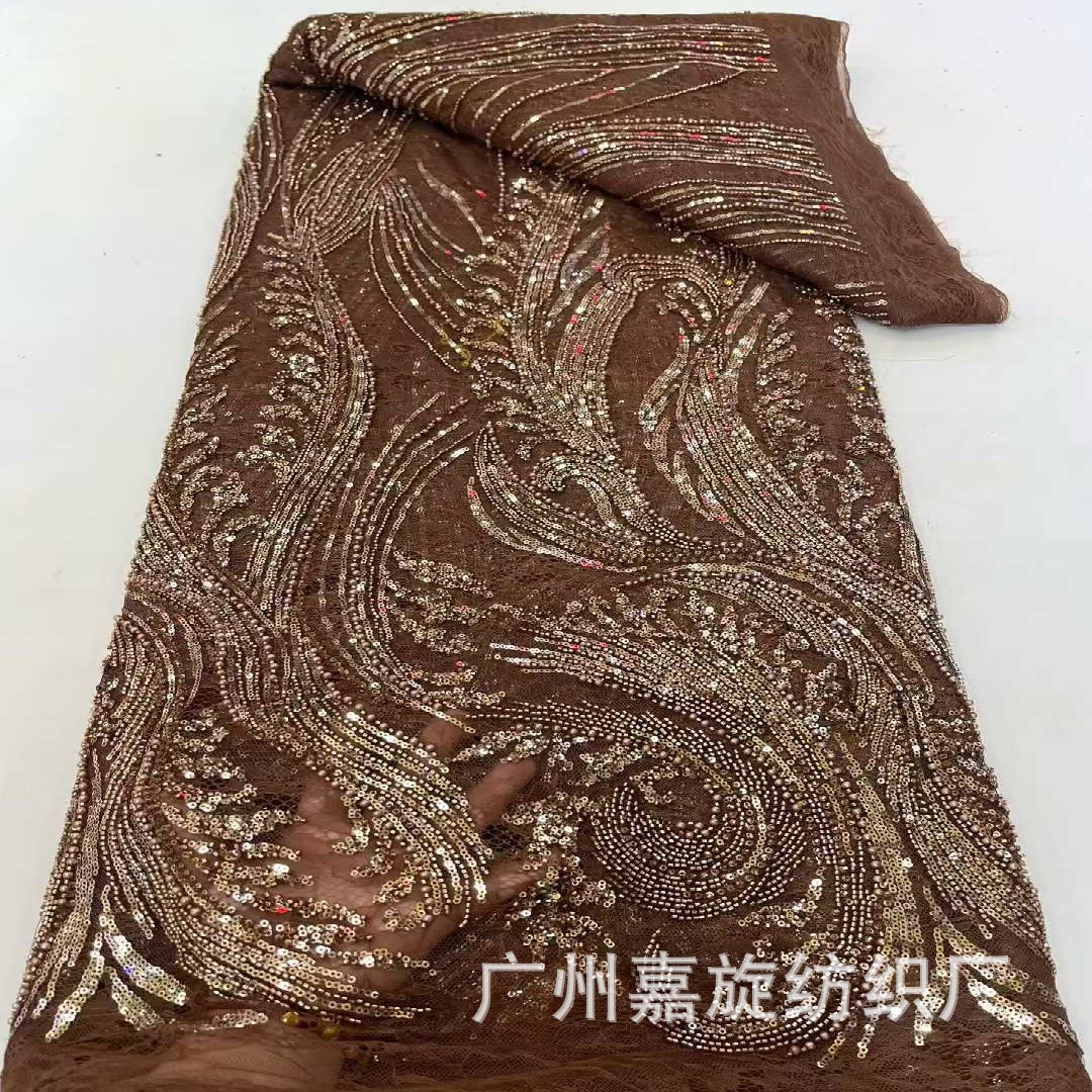 European and American heavy industry bead tube sequin embroidery lace base fabric African bridal wedding dress party dress fabric LACE