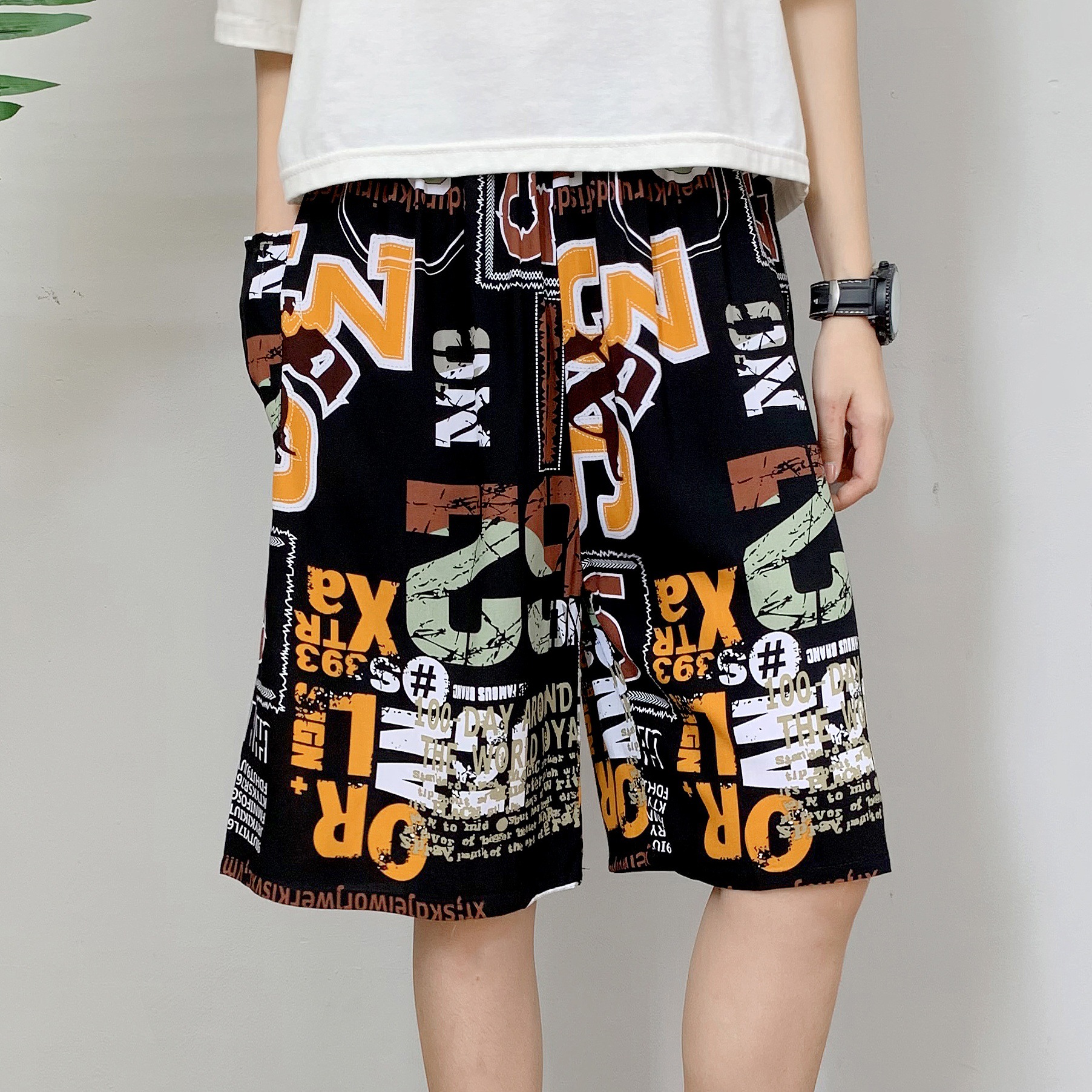 Picture of Cotton Silk Pajama Pants Men's Summer Thin Large Size Loose Shorts Casual Breathable Floral Pants Outer Wear Five-Point Beach Pants