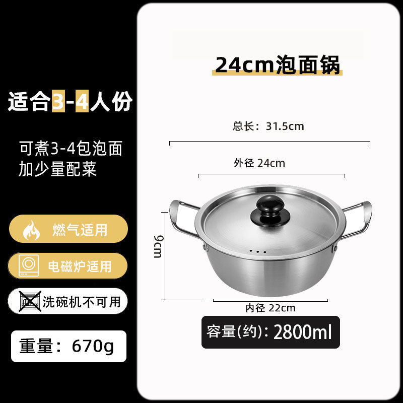Picture of Korean Instant Noodle Pot, Small Cooking Pot, Stainless Steel Double-Eared Soup Pot, Household Korean Ramen Pot, Induction Cooker, Small Noodle Pot