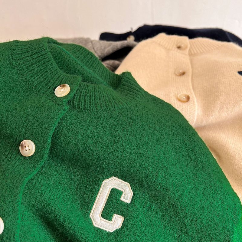 Picture of [in stock] children's sweater cardigan spring and autumn new boys and girls solid color letters cardigan baby sweater