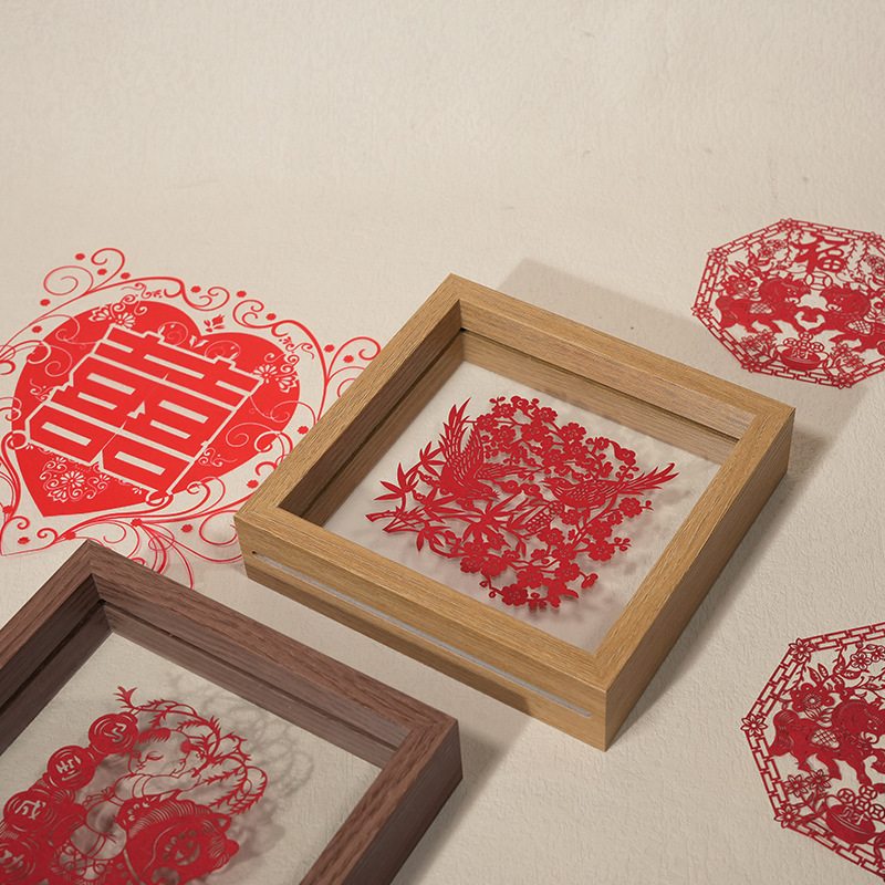 Double-sided Transparent Paper-cut Happy Character Photo Frame Leaf Carving Embossed Plant Specimen Frame Calligraphy and Painting Mounted Frame Glass Frame