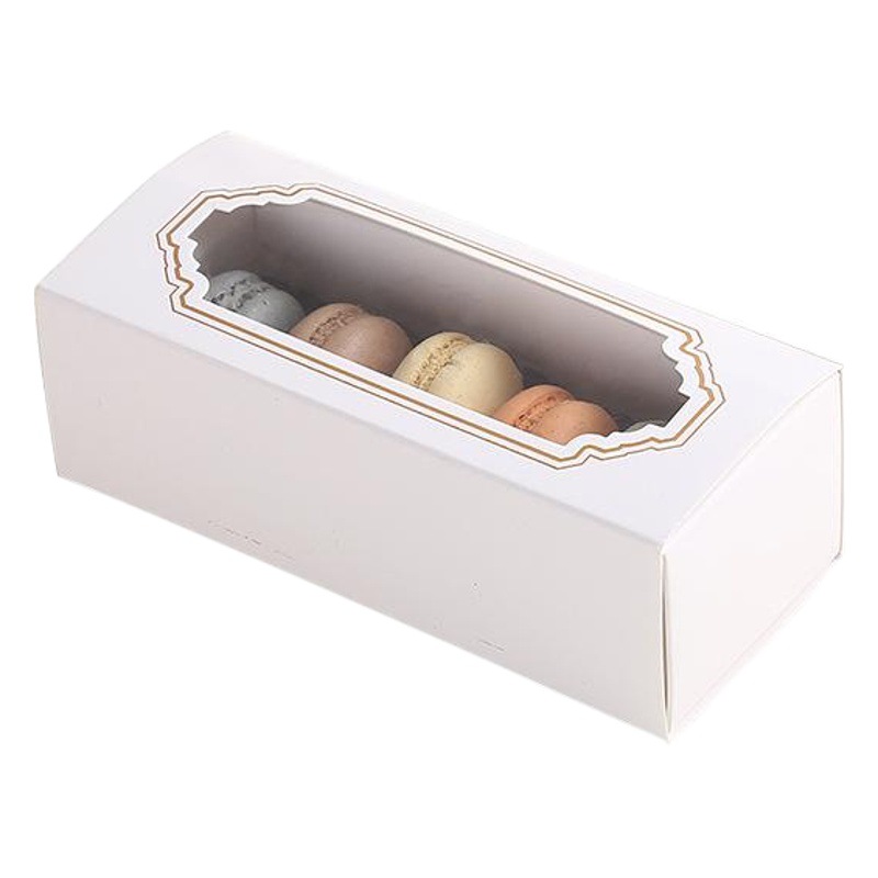 Wholesale creative transparent baking box white cardboard 5-piece macaron box small cake pastry box in stock