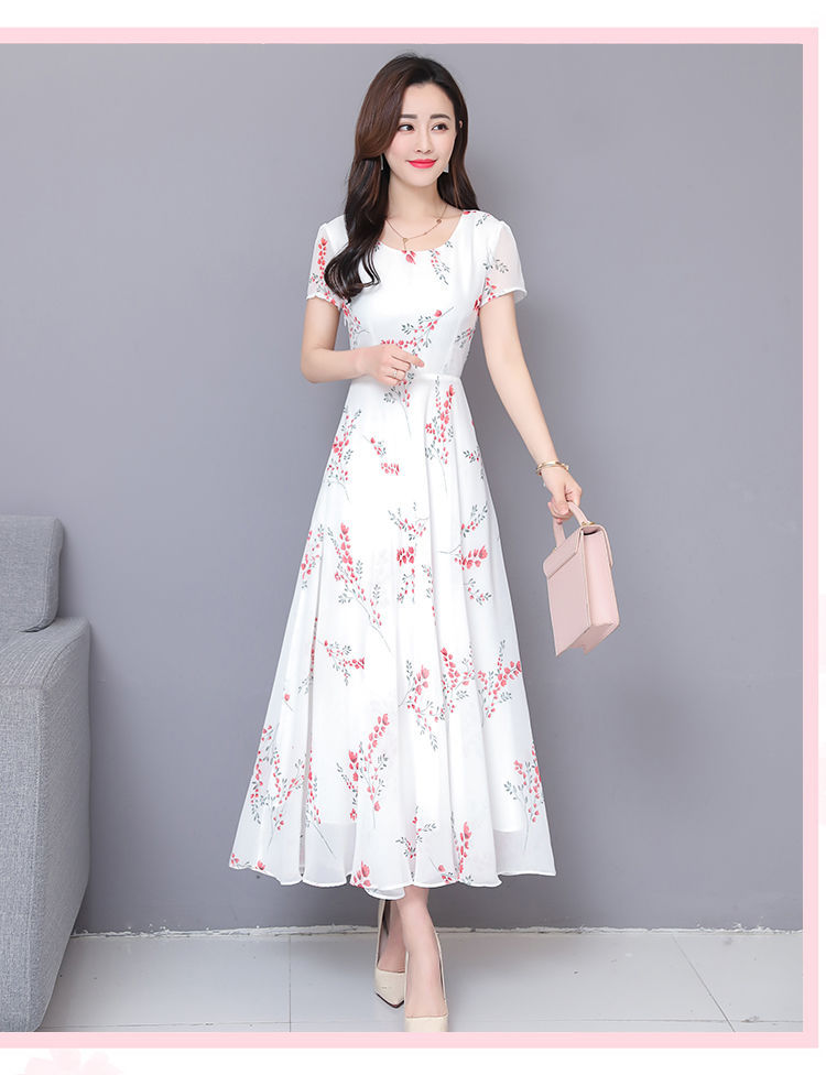 Picture of Fashion dress women's 2022 summer new floral short sleeve midi dress elegant slimming large swing dress for women