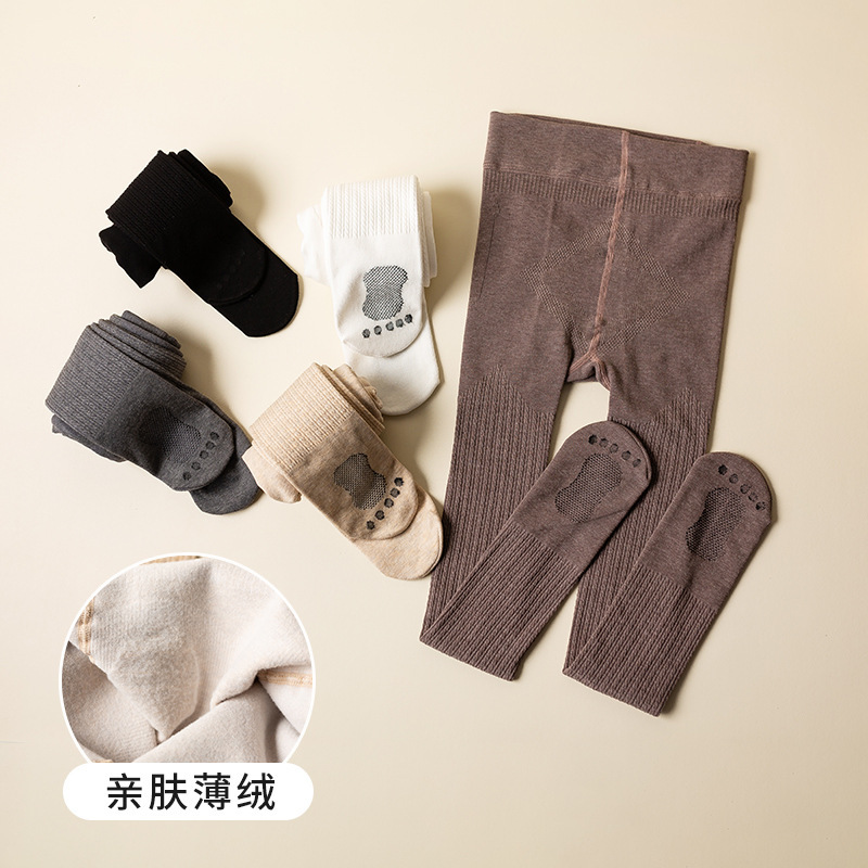 Picture of Autumn and winter thin velvet medium-thick small feet children's leggings non-slip bottom watermelon crotch dragon claw wool cotton girls' pantyhose
