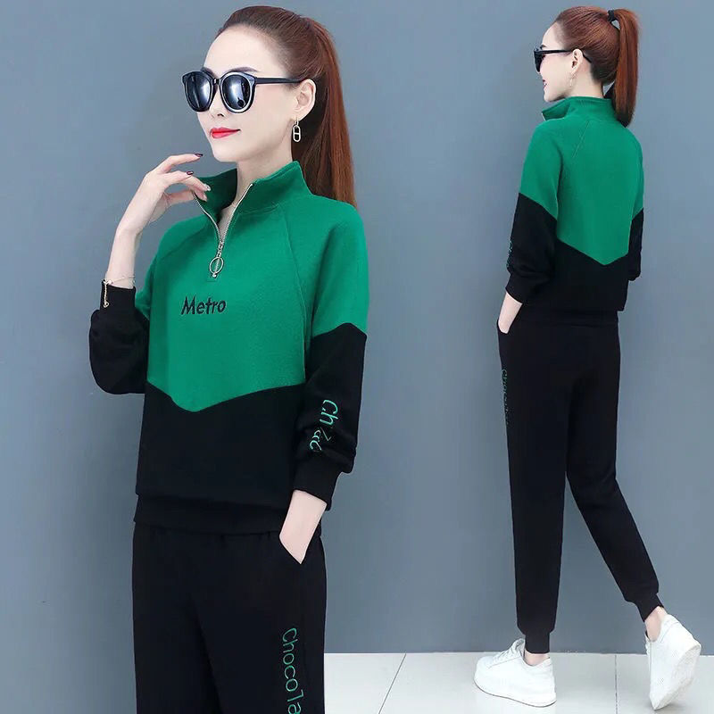 Cross-border Casual Sportswear Suit Women's 2021 New Autumn Fashion Slimming Age-reducing Elegant Two-piece Sweater for Women