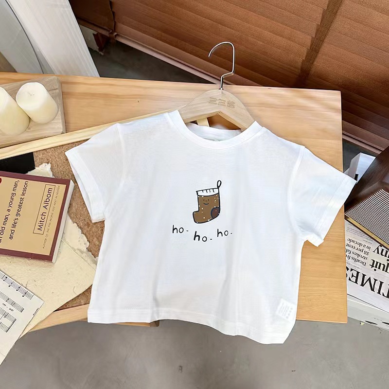 Picture of Pure Cotton Kidsren's Short-Sleeved T-Shirt Summer 2024 New Korean Style Cartoon Style for Boys and Girls Printed Half-Sleeve