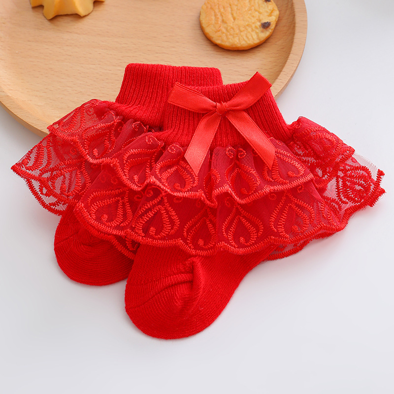 Picture of Spring Girls Lace Socks Spring and Summer Thin Double Lace Baby Princess Socks 2023 New Girls Socks