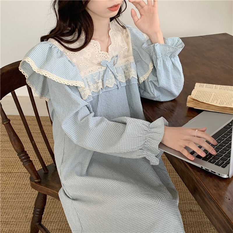 Korean Foreign Trade Ladies ins Autumn New Arrival Korean Style Sweet Princess Outfit Lace Long Sleeve Pajamas Home Clothes