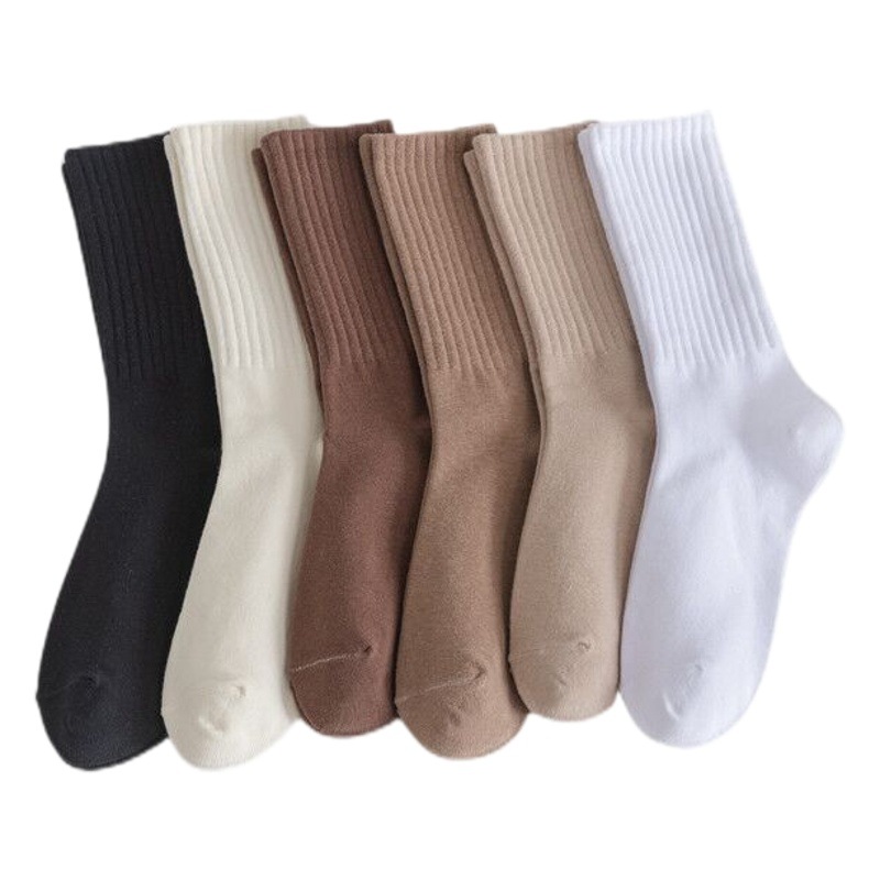 Socks women's Korean-style mid-calf length socks spring and summer solid color cotton socks Japanese fashionable pile socks autumn and winter stockings women's socks