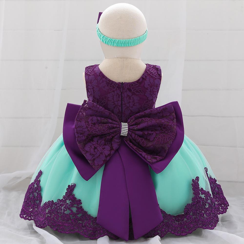 Picture of Amazon Baby Dress Big Bow Lace Wedding Dress Princess Dress Baby One Year Old Washable Dress with Hairband