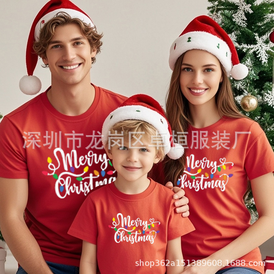 Picture of New fashion parent-child T-shirt cross-border distribution merry christmas2025 pure cotton western style Christmas