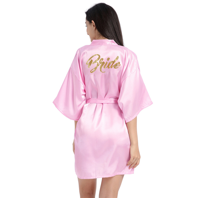 Picture of Women's Wedding Makeup Gown Hot Stamping Gold Bride Nightgown Women's Summer Thin Cardigan High-grade Bride Morning Gown